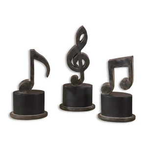 Set of 3 Matte Black and Tan Metal Instrumental Music Note Table Top Figures 12 - All