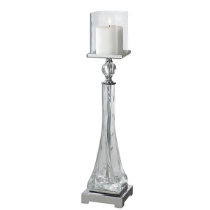 27 Vicenza Twisted Glass Pillar Candleholder with Polished Nickel and Crystal Accents - All