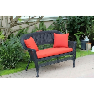 51 Black Resin Wicker Outdoor Patio Garden Love Seat Red Orange Cushion Pillows - All