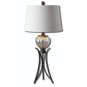 33.5 Mercury Glass and Burnished Bronze Table Lamp with Ivory Linen Fabric Shade - All