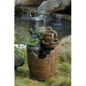 32 Cascading Wood and Brick Look Water Pump Outdoor Patio Garden Fountain with Planter - All