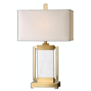 28 Martika Brass and White Marble Table Lamp with Coarse Linen Hardback Shade - All
