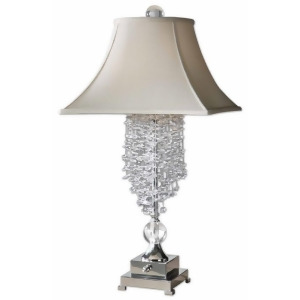 33 Silver Plated Cascading Faux Crystals Silkened Champagne Table Lamp - All