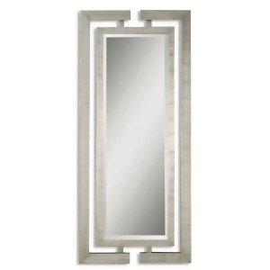 76 Two-Part Wooden with Silver Leaf Framed Beveled Rectangular Wall Mirror - All