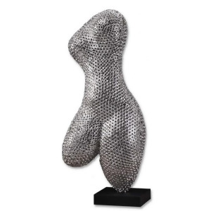 29 Hand Sculpted Forged Metal Mesh Curvy Woman Sculpture on Black Base - All