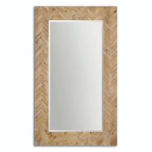 74 Gaia Large Beveled Rectangular Wall Mirror with Wooden Chevron Frame - All