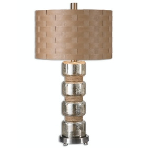 27.5 Nautical Mottled Mercury Glass and Rope Table Lamp with Woven Faux Rattan Shade - All