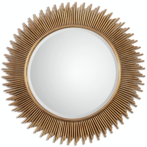 36 Round Contemporary Beveled Wall Mirror with Antique Gold Leaf Finish Tube Frame - All