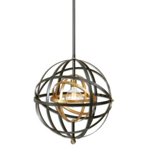 60.5 Dark Oil Rubbed Bronze and French Gold Sphere Hanging Ceiling Pendant Light - All