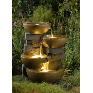 23 Led Lighted Stacked Pots and Rocks Outdoor Patio Garden Water Fountain - All