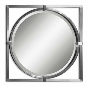 30 Contemporary Brushed Nickel Round Beveled Wall Mirror - All