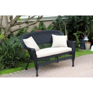 51 Black Resin Wicker Outdoor Patio Garden Love Seat Tan Cushion Pillows - All
