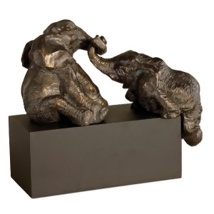 16 Antique-Bronze Playful Pachyderm Elephants on Black Matte Base Decoration - All