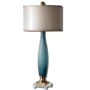 37.75 Etched and Frosted Blue Glass Table Lamp with Round Double Hardback Shades - All