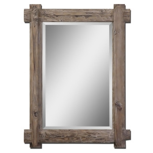 39 Country Rustic Light Walnut Brown Rectangular Beveled Wall Mirror - All
