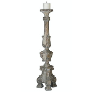 56.5 Large Bold Heavily Distressed Wooden Finished Pillar Candleholder with Candle - All