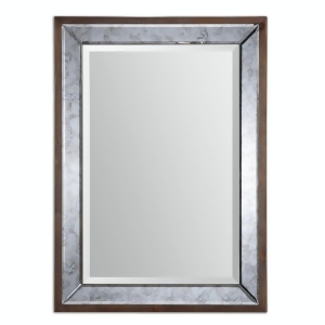 37 Darla Rectangular Beveled Mirror with Antiqued Pecan Stained Wooden Frame - All