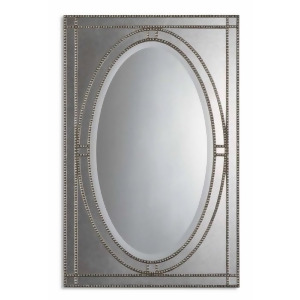 44 Antiqued Silver Champagne Beaded Rectangular Beveled Wall Mirror - All