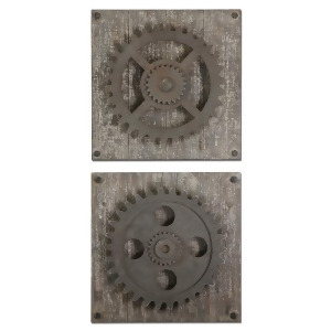Set of 2 Industrial Rust Brown Mechanical Gear Distressed Wall Decorations 17 - All