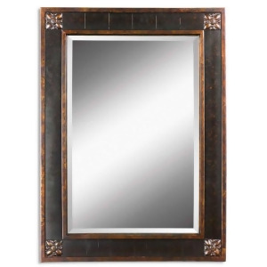 38 Distressed Chestnut Brown Finished Framed Beveled Rectangular Wall Mirror - All