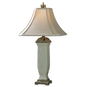 32 Light Bluish Gray Wash Porcelain Carved Leaves Table Lamp - All