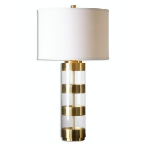 31 Modern Metal Banded and Acrylic Table Lamp with Round Beige Hardback Drum Shade - All