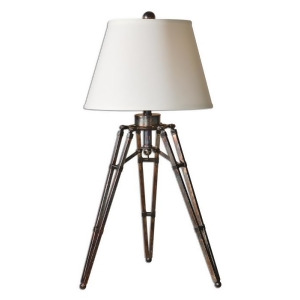 34 Bronze and Gold Hardback Tripod Table Lamp with Off-White Linen Shade - All