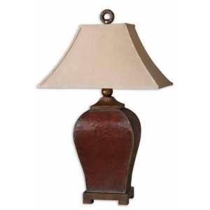 33 Crackled Deep Red Golden Bronze and Tan Rusty Table Lamp with Beige Shade - All