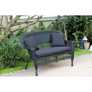 51 Black Resin Wicker Outdoor Patio Garden Love Seat Black Cushion Pillows - All