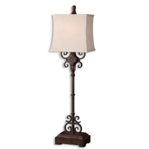 38 Distressed Rust Brown Off-White Linen Buffet Table Lamp - All