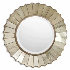 32 Antiqued Gold Leaf Etched Glass Round Beveled Wall Mirror - All