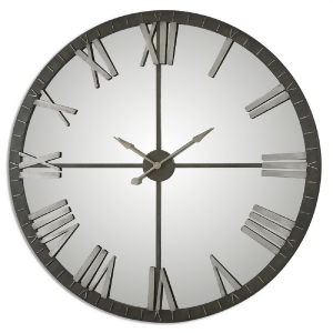 60 Emelie Oversized Round Mirrored and Distressed Bronze Roman Numeral Wall Clock - All