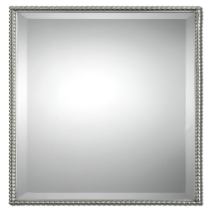 31 Elegant Rectangular Brushed Finish Wall Mirror with Decorative Beaded Trim - All