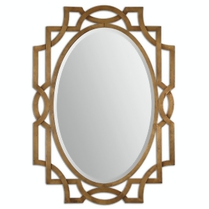 41 Giacomo Beveled Oval Wall Mirror with Antiqued Gold Leaf Hand-Forged Metal Frame - All
