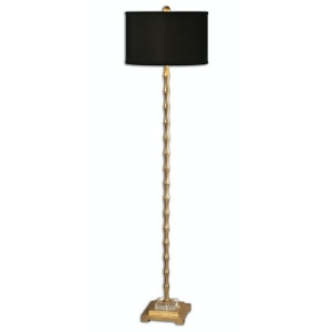 64.5 Forino Metal Bamboo Finished Floor Lamp with Crystal and Linen Hardback Shade - All