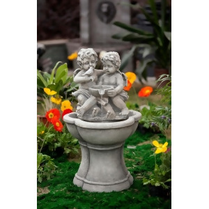 30.7 Led Lighted Charming Cherubs and Bird Outdoor Patio Garden Water Fountain - All