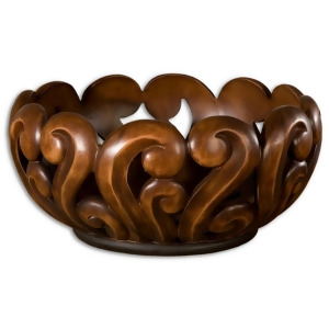 16 Ornate Swirling Cut-Out Distressed Warm Wooden Toned Decorative Bowl - All