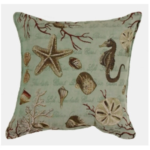 Set of 2 Seafoam Nautical Ocean Life Square Decorative Tapestry Throw Pillows 17 - All