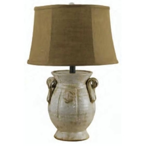 24 Distressed Creamy Ivory Ceramic Urn Table Lamp with Sandy Cocoa Burlap Shade - All