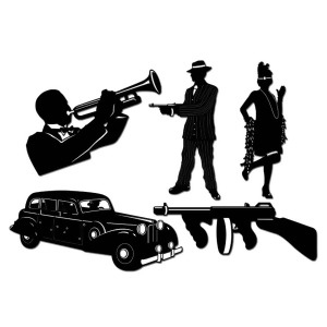 Pack of 60 Roaring 20's Gangster Black Silhouette Cut Out Party Decorations 25 - All