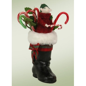 8.5 Decorative Mouse in a Black Santa Boot Table Top Christmas Figure - All