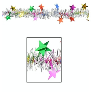 Club Pack of 12 Multi-Colored Metallic Star Tinsel New Year Party Garlands 12' Unlit - All