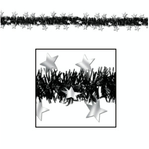 Club Pack of 12 Black and Silver Star Metallic Tinsel New Year Party Garlands 12' Unlit - All