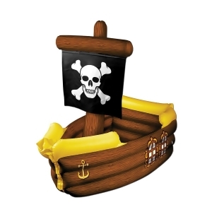 39 Giant Inflatable Brown and Yellow Pirate Ship with Crossbone Flag Decorative Party Drink Cooler - All