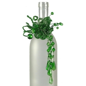 Pack of 4 Emerald Green Beaded Flower Shimmer-Ring Wine Bottle Charms 6 - All