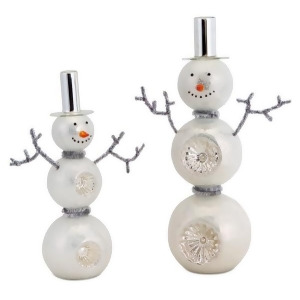 Set of 2 Glass Snowman Table Piece Figures Accented with Tinsel Arms 13 - All