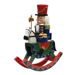 12 Decorative Wooden Green Red and Blue Christmas Nutcracker Soldier on Rocking Horse - All