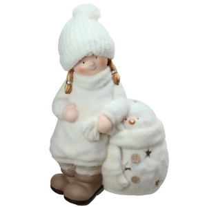 17.25 White Tealight Snowman with Standing Girl Christmas Candle Holder - All