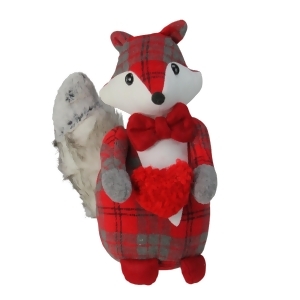 11 Plush Red Plaid Fox Holding a Heart Decorative Christmas Tabletop Figure - All