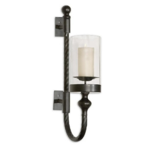 27 Aged Black and Clear Glass Candle Holder Wall Sconce with Beige Candle - All